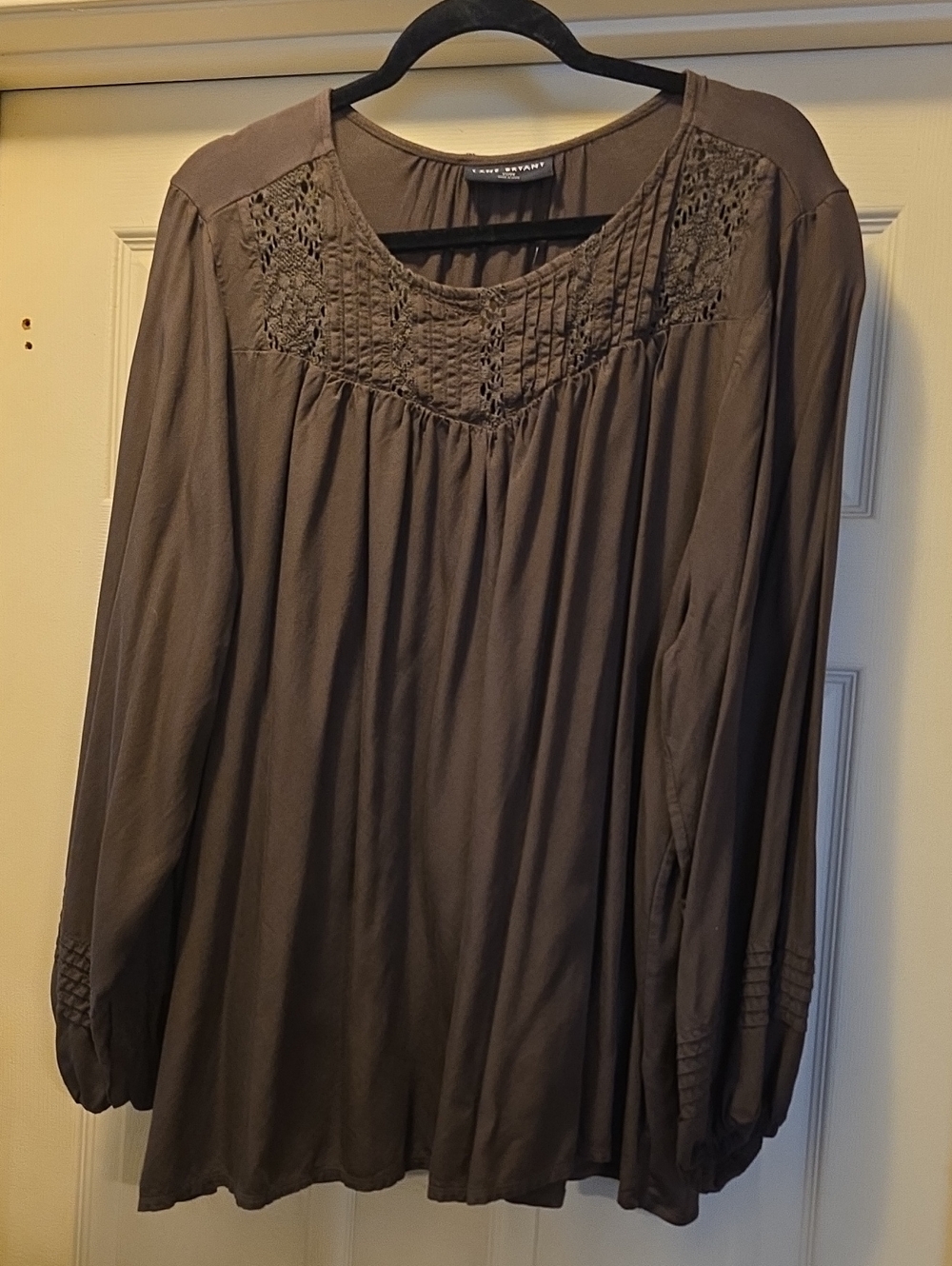 Lane Bryant Chocolate Brown Crochet Yoke Tunic Top